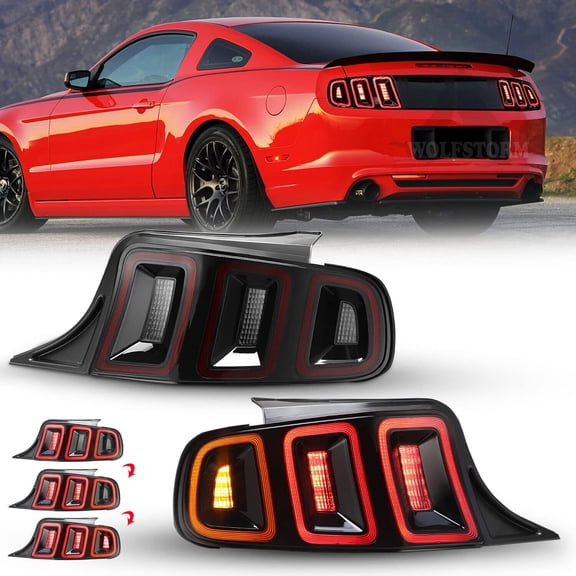 Full Led Tail Lights Assembly for 2010-2014 Ford Mustang, Led Mustang Tail lights Replacement w/ Led Red Sequential Turn Signals,DRL, Led Reverse Lights Red Lens