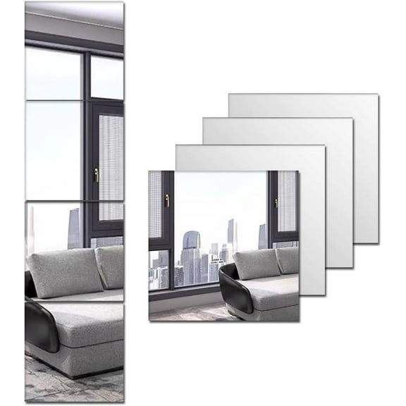 Full Length Acrylic Mirrors Stickers for Walls, 4pcs Self Adhesive Safe Plexi-glass Mirror, Shatterproof Wall-Mounted Stick On Makeup Large Full Body Mirror Home Workout Gym Hallway Tile