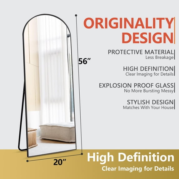 Full Length Arched Mirror 56"X20" Standing or Wall Mounted Black Floor Mirror for Living Room Bathroom Corridor