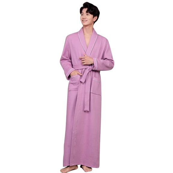 Full Length Cotton Unisex Bathrobe,Thick Cloth Housecoat Spa Robes Nightwear With Belt,Mens Loungewear Sleepwear