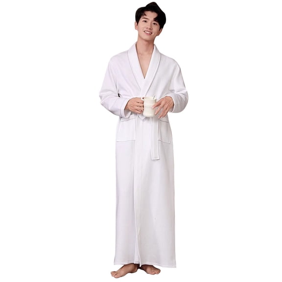 Full Length Cotton Unisex Bathrobe,Thick Cloth Housecoat Spa Robes Nightwear With Belt,Mens Loungewear Sleepwear