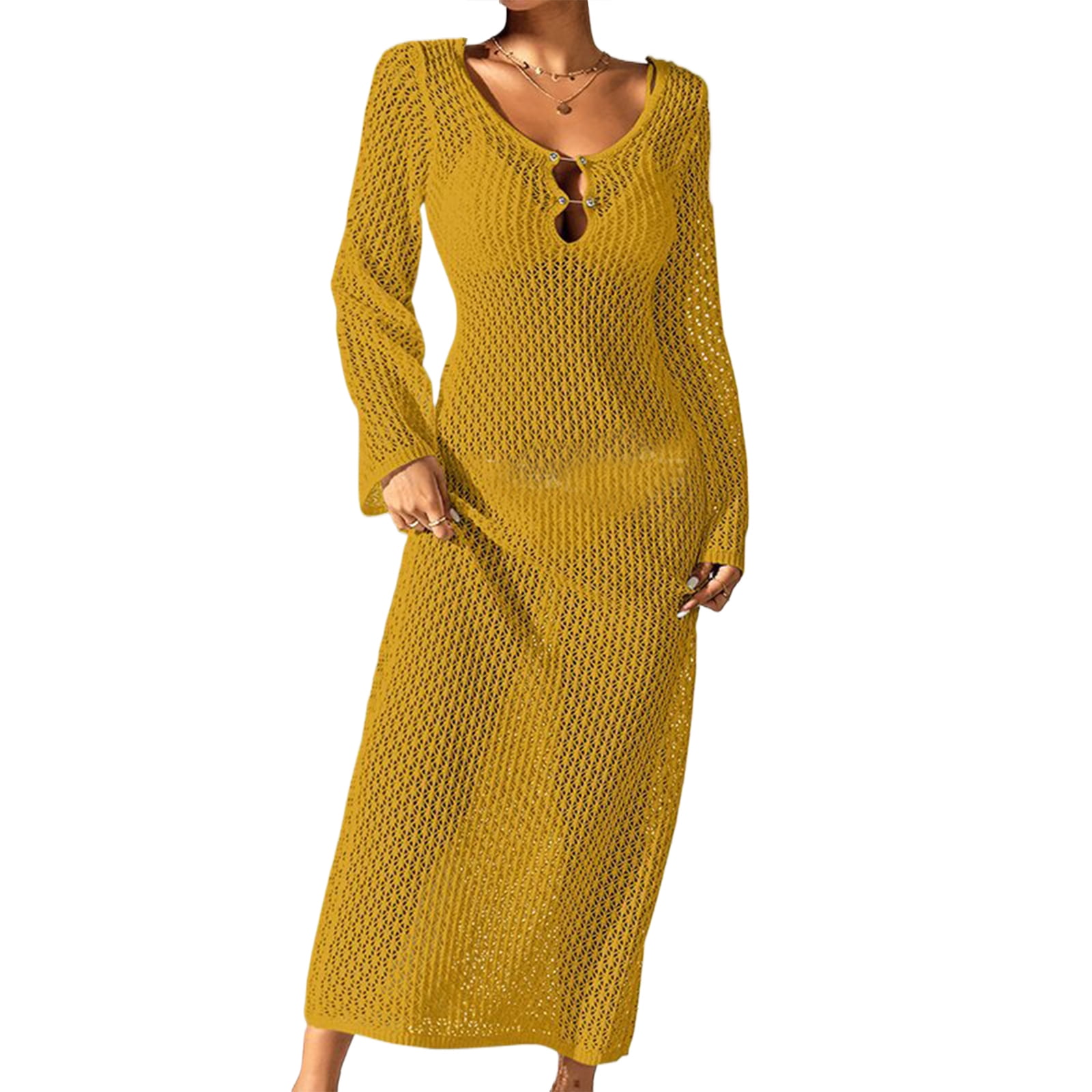crochet beach dress long sleeve White Crochet Beach Dress