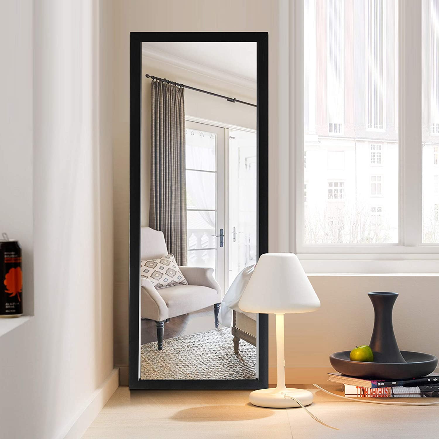 Full Length Door Mirror 55" x 12" Rectangle Wall Mirror Hanging or Leaning Against Wall for Bedroom Black (No Stand)