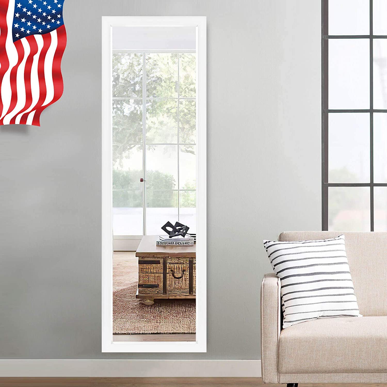 Full Length Door Mirror 55" x 12" Rectangle Wall Mirror Hanging or Leaning Against Wall for Bedroom White (No Stand)