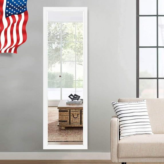 Full Length Door Mirror 55" x 12" Rectangle Wall Mirror Hanging or Leaning Against Wall for Bedroom White (No Stand)