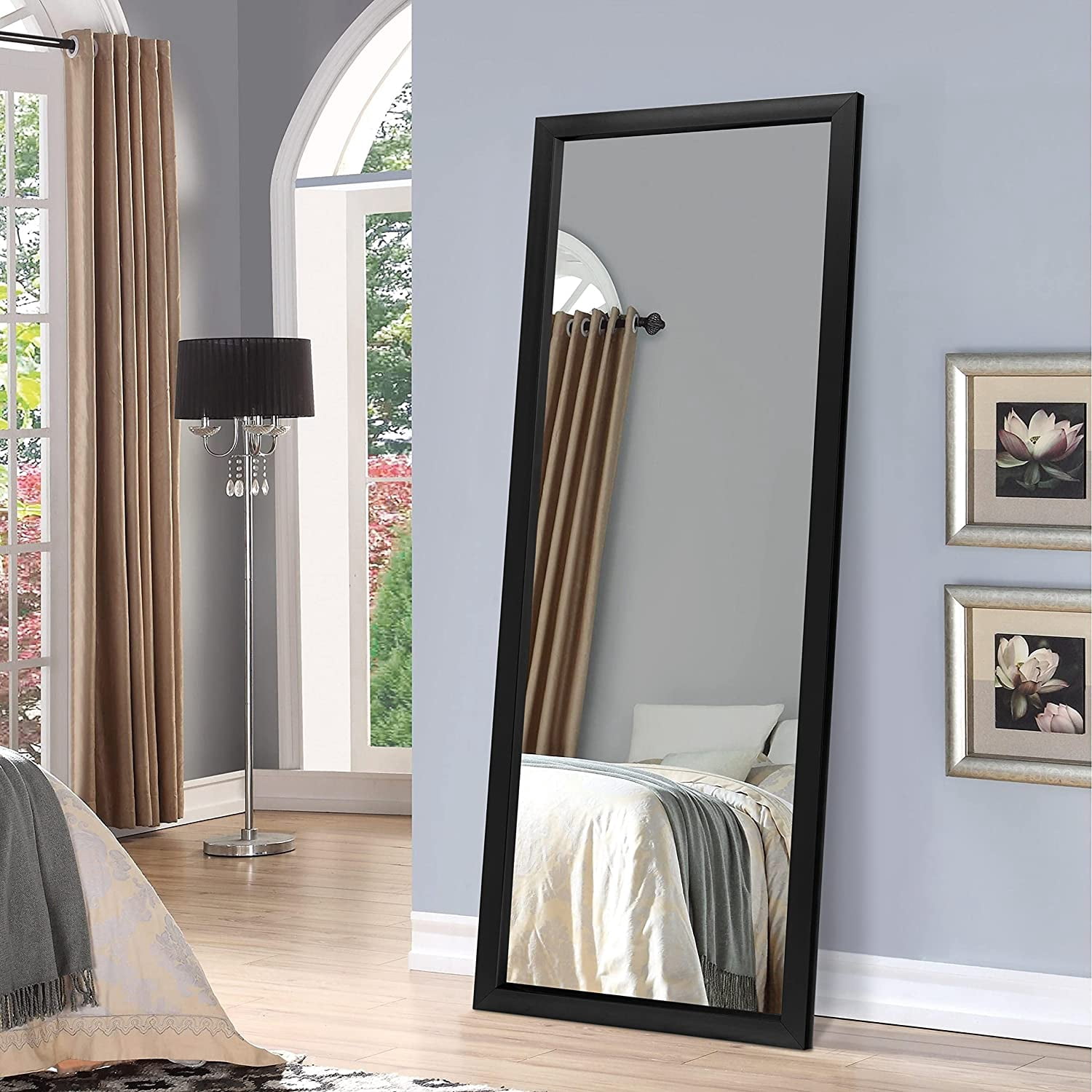 Full Length Door Mirror 55" x 16" Rectangle Wall Mirror Hanging or Leaning Against Wall for Bedroom Black (No Stand)