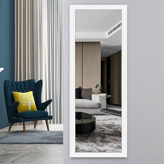 Full Length Door Mirror 55" x 16" Rectangle Wall Mirror Hanging or Leaning Against Wall for Bedroom White (No Stand)