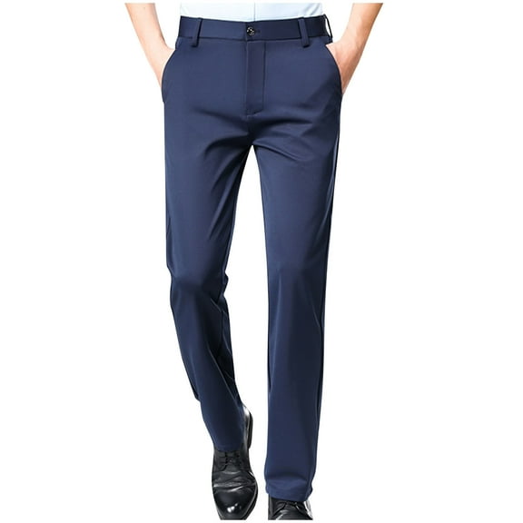Full Length Dress Pants for Men Classic Straight Leg Solid Casual Business Golf Work Pants with Pockets