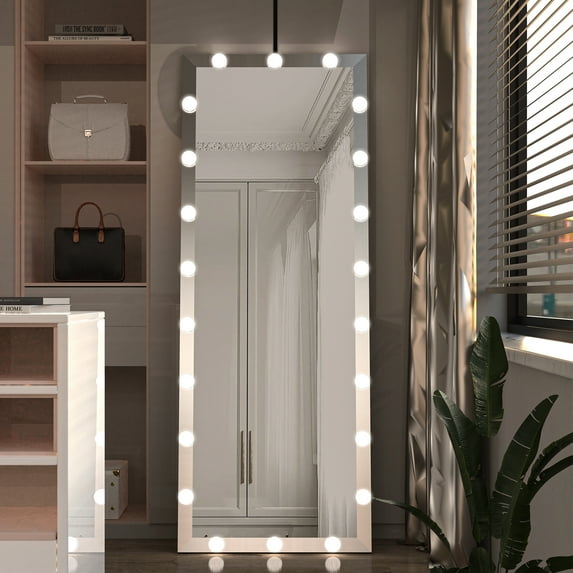 Full Length Dressing Mirror, Wall Mounted Full Body Mirror with Lights, Dimmable Silver Floor Mirror, Large Rectangle Cloakroom Beauty Salon Clothing Store Dressing Mirrors, TE416