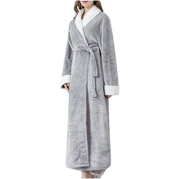 Full Length Flannel Bathrobe Pajamas Women Belted Plush Soft Fleece Long Bath Robes Nightgown Spa Sleepwear Housecoat (Medium, Gray)