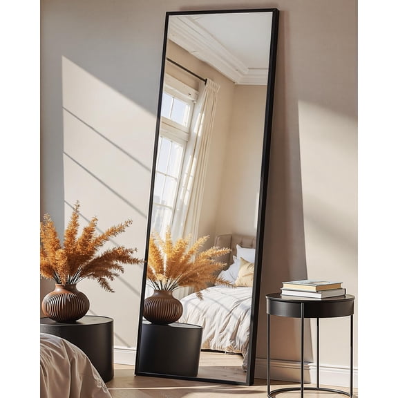 Full Length Floor Mirror 56"L x 15"W with Aluminum Frame Matte Black