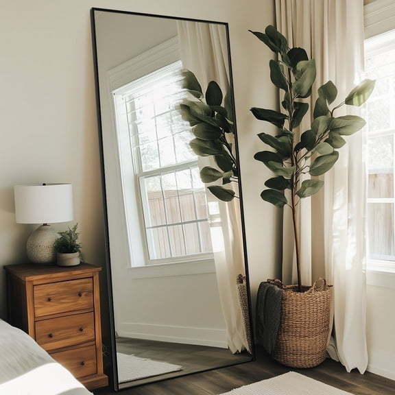 Antok Full Length Floor Mirror 71"x28" Rectangle Floor Standing Tall Mirror with Aluminum Frame, Leaning, Wall Mounted or Freestanding, Black