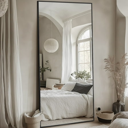 Antok Full Length Floor Mirror 71"x32" Rectangle Floor Standing Tall Mirror with Aluminum Frame, Leaning, Wall Mounted or Freestanding, Black