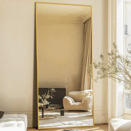 Antok Full Length Floor Mirror 71"x32" Rectangle Floor Standing Tall Mirror with Aluminum Frame, Leaning, Wall Mounted or Freestanding, Gold