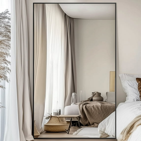 Full Length Floor Mirror 72"x44" Rectangle Floor Standing Tall Mirror with Aluminum Frame, Leaning, Wall Mounted or Freestanding, Black