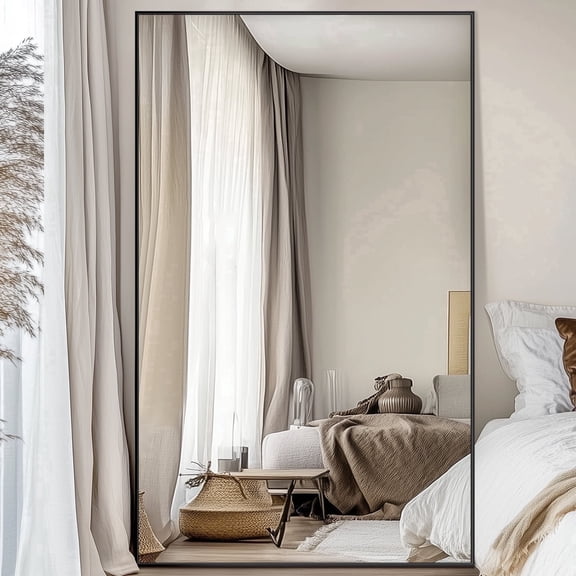 Antok Full Length Floor Mirror 72"x44" Rectangle Floor Standing Tall Mirror with Aluminum Frame, Leaning, Wall Mounted or Freestanding, Black