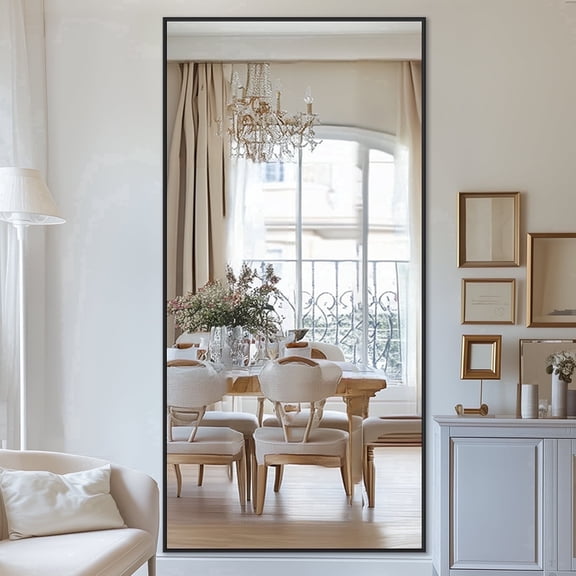 Antok Full Length Floor Mirror 76"x34" Rectangle Floor Standing Tall Mirror with Aluminum Frame, Leaning, Wall Mounted or Freestanding, Black