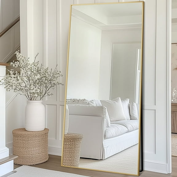 Antok Full Length Floor Mirror 76"x34" Rectangle Floor Standing Tall Mirror with Aluminum Frame, Leaning, Wall Mounted or Freestanding, Gold