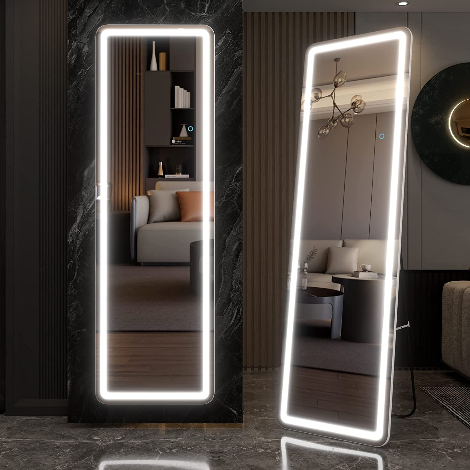Full Length Floor Mirror with Lights 63"x20", Free Standing Mirror