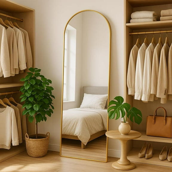 Full Length Floor Mirror with Stand - 56x19 Inch Aluminum Alloy Frame, 3-in-1 Standing/Wall-Mounted/Leaning Mirror for Bedroom & Living Room, Shatterproof Tempered Glass & Space-Saving Design