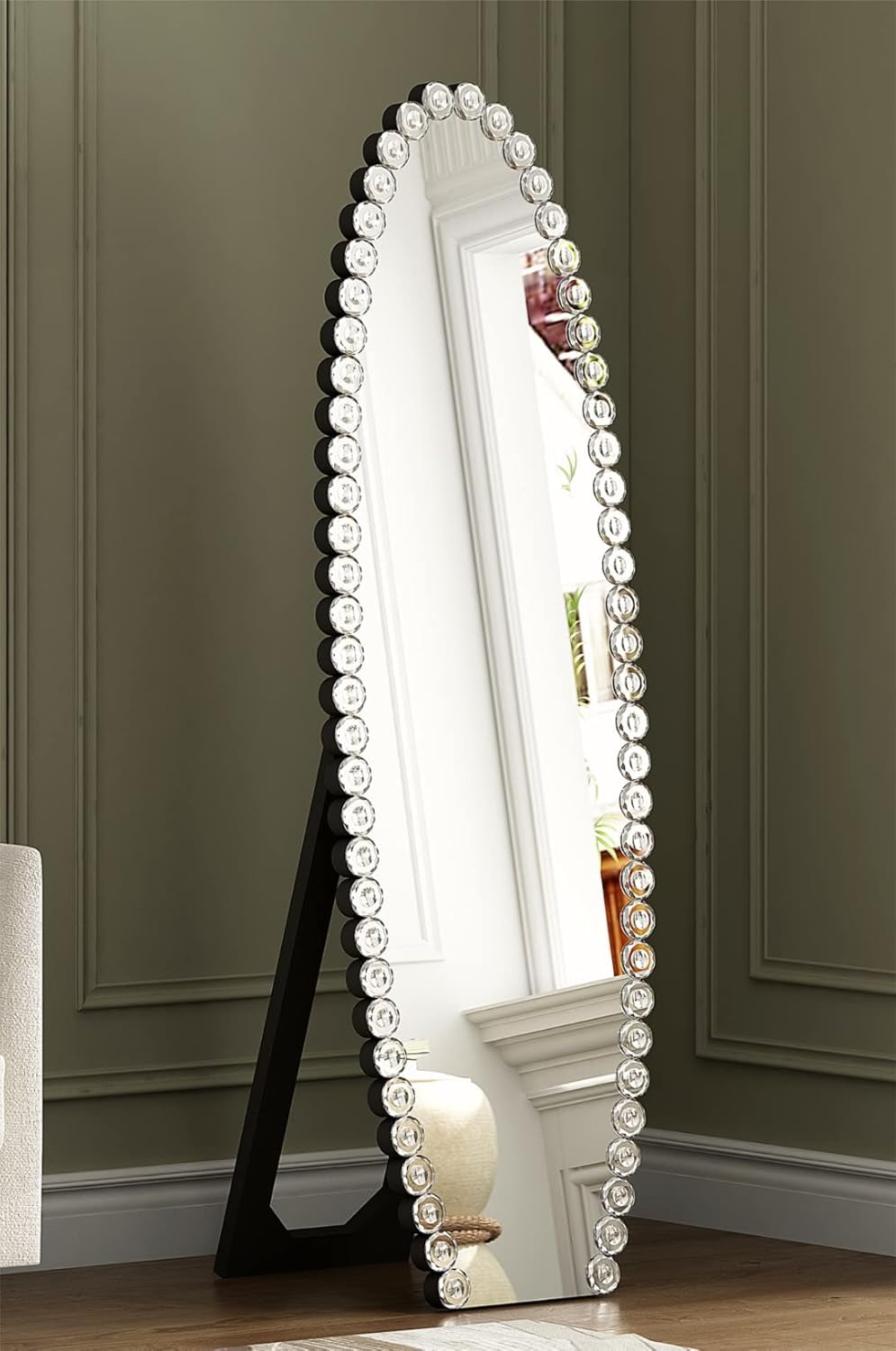 Full Length Floor Mirror with Stand, Crystal Standing Mirror Full Body ...