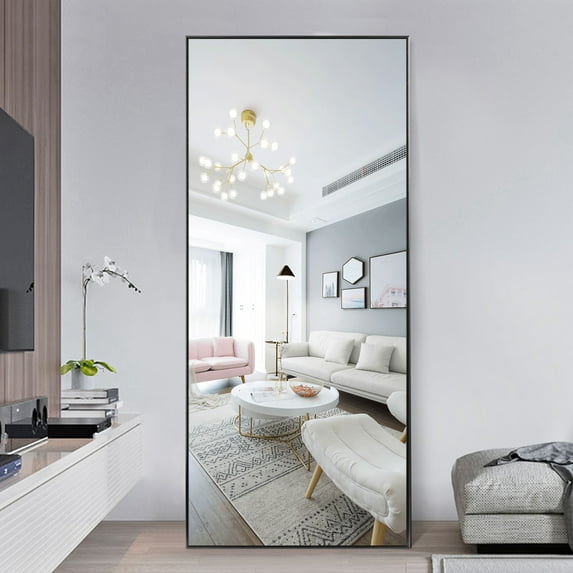 Full Length Floor Mirror Wall Mounted Rectangle Black 71"x32"