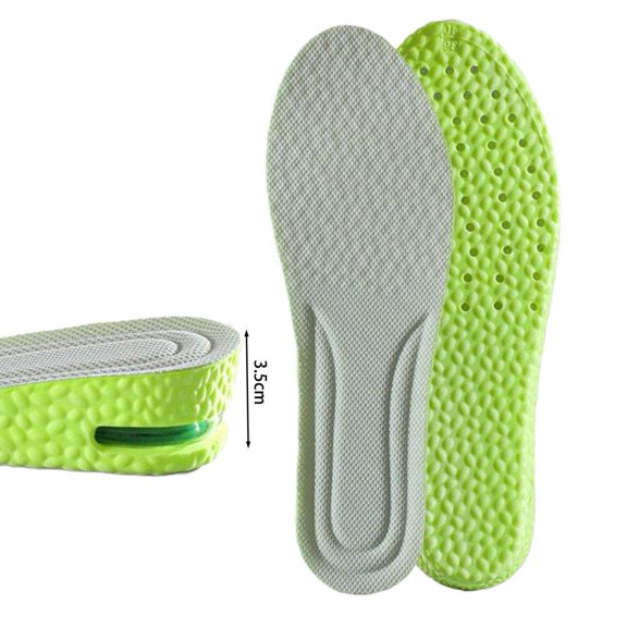 Full-Length Height Increase Insoles, 1.38-Inch Lift, EU Size 41-42, Deep U-Shaped Heel Cup, PU and Mesh Fabric, Gray and Green