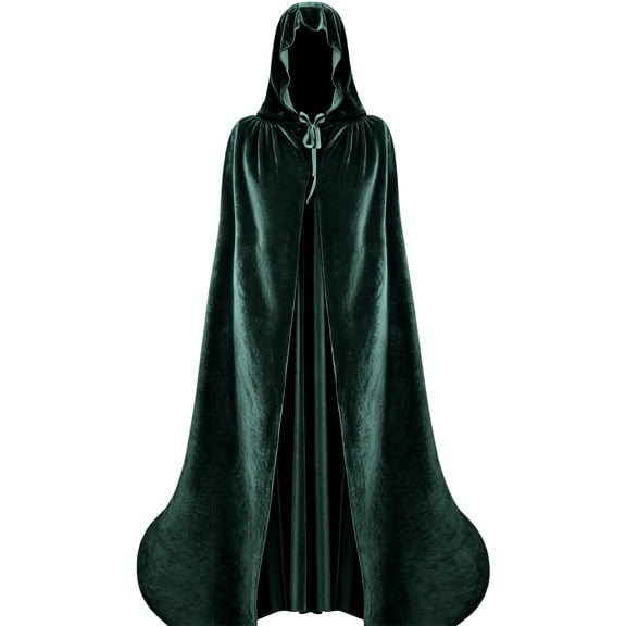 Full Length Hooded Robe for Men & Women Velvet Cloak Halloween Witch Vampire Wizard Raven Cosplay Costume