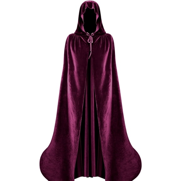 Full Length Hooded Robe for Men & Women Velvet Cloak Halloween Witch Vampire Wizard Raven Cosplay Costume