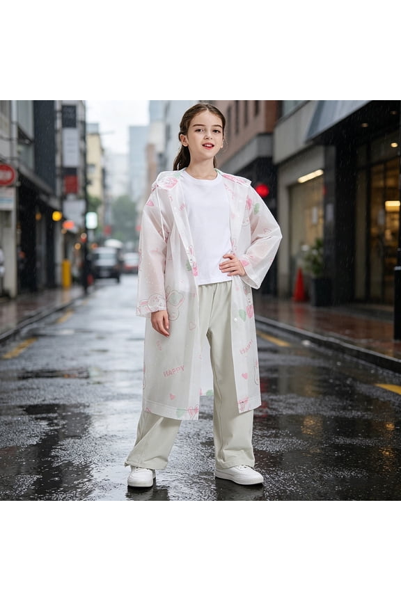 Full Length Hooded Thick EVA Waterproof Printed Rain Coat Foldable Portable Heavy Rain Protective Outerwear For Daily Outdoor Commute Leisure Use