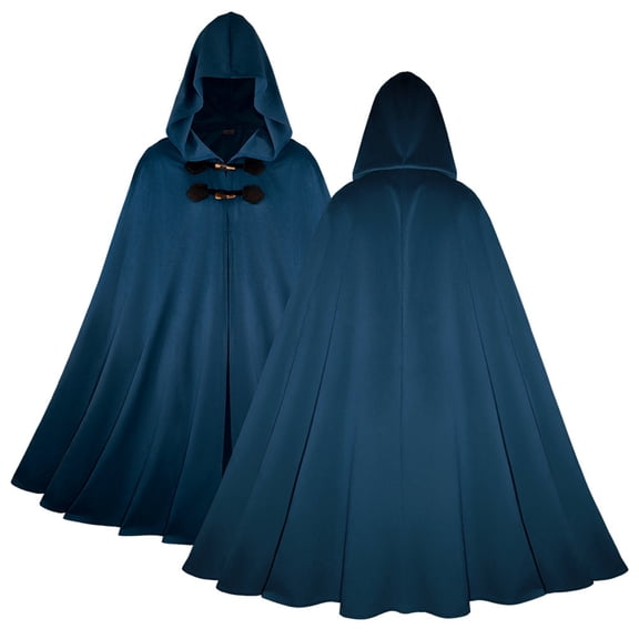 Full Length Medieval Larp Robe, Toggle Button Hooded Medieval Ranger Cloak, Full Length Heavy Duty Fantasy Warrior Cosplay Cape for Halloween Larp, 5 Color Oversized Hooded Robe, Dark Blue M