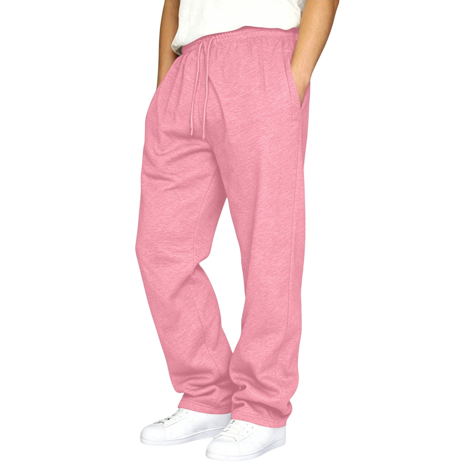 3 Color Sign Design Full‑Length Men's Brushed Trousers Combines Solid‑Color Design and ...
