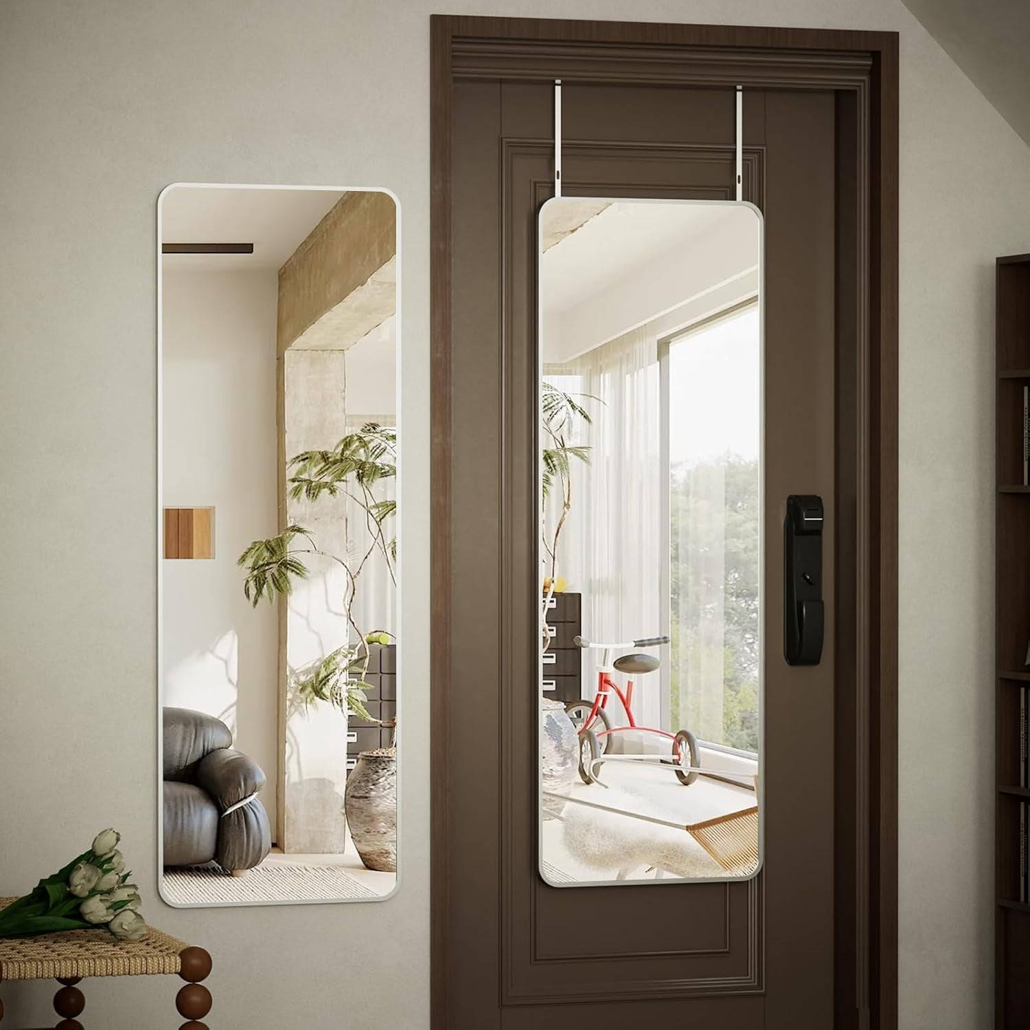 Full Length Mirror 14" x 48" Over The Door Mirror, Aluminum Alloy Large ...