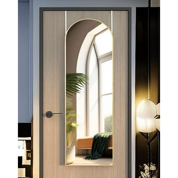 Full Length Mirror 48x14 Inches - Over The Door Hanging Mirror for Bedroom, Living Room, Closet - Arch Floor Mirror with Gold Frame