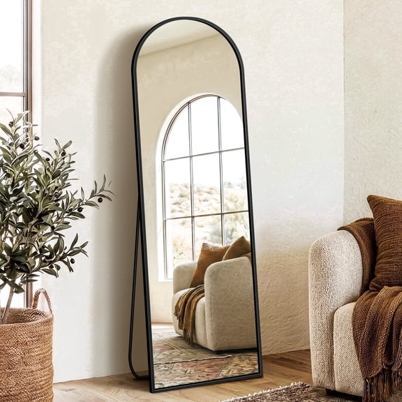 Mavora Max Arched Full Length Standing Mirror 56" x 15" Full Body Floor Mirror with Aluminum Frame, HD Shatterproof Glass, Black