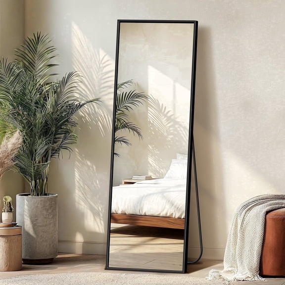 Mavora Max Full Length Mirror 56" x 15" Full Body Standing Mirror Rectangle Floor Mirror, Black