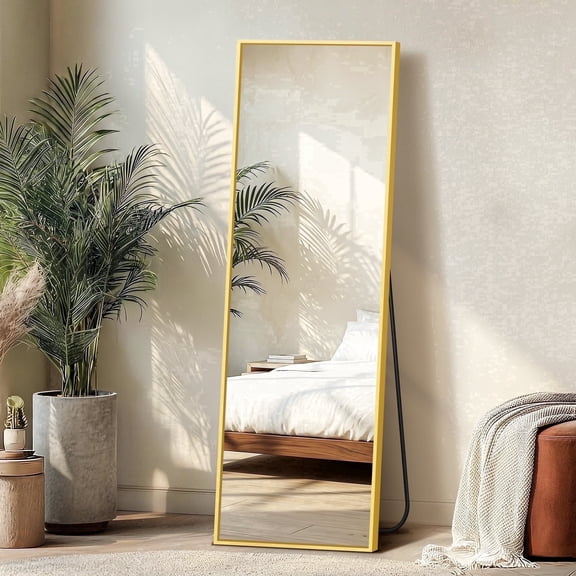 Mavora Max Full Length Mirror 56" x 15" Full Body Standing Mirror Rectangle Floor Mirror, Gold