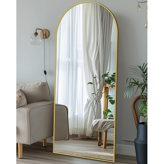 Full Length Mirror, 57"x19" Floor Mirror, Floor Standing Mirror Freestanding Full Body Mirror with Stand for Bedroom, Hanging Mounted Mirror for Living Room Cloakroom, Gold