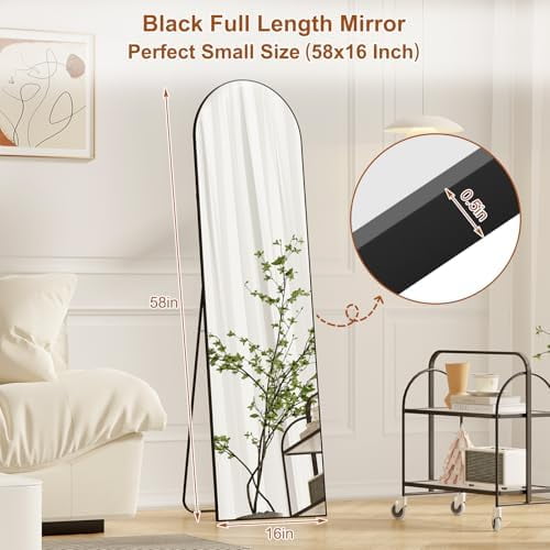 Full Length Mirror,58" x16,3 in 1Full Length Mirror can Wall Mounted,Standing or Leaning,Full Body Mirrors with Aluminum Alloy Frame,Home Black