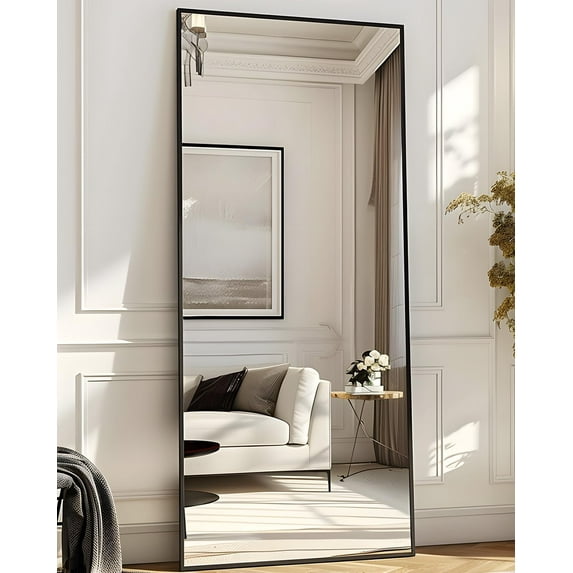 Full Length Mirror, 58"x20" Floor Mirror, Floor Standing Mirror Freestanding Full Body Mirror with Stand for Bedroom, Hanging Mounted Mirror for Living Room Cloakroom, Black