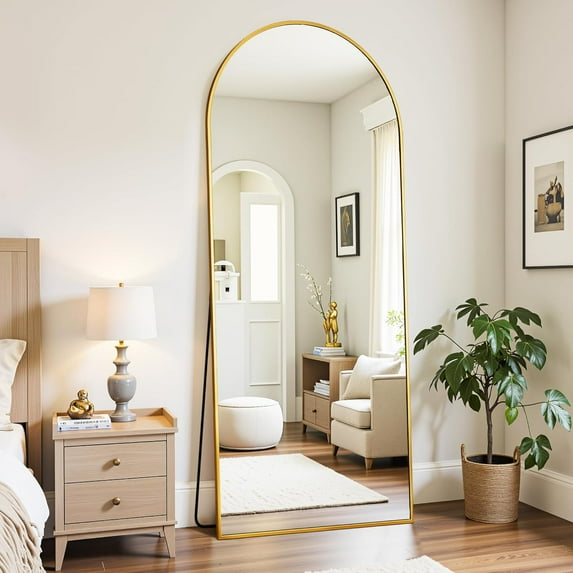 Full Length Mirror, 58x18 Inches Oversized Floor Mirror with Gold Arched Design for Bedroom Living Room