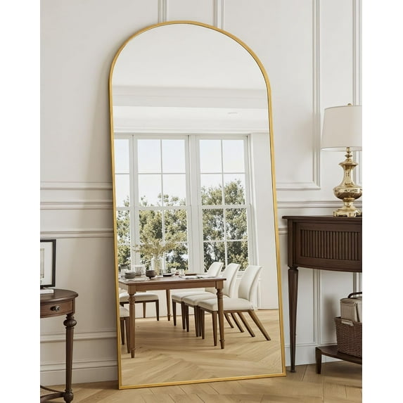 Full Length Mirror 58x19 Inches Floor Standing Gold Arched Style Mirror for Bedroom Living Room