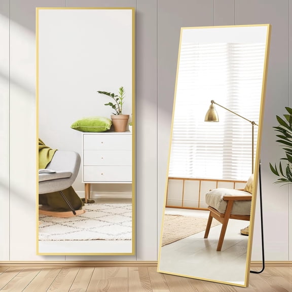 Full Length Mirror 59"x16" Full Body Floor Mirror for Bedroom or Cloakroom, Can Stand Alone, Hang or Lean Against Wall, Tall Wall Mirror with Stand and Sleek Aluminum Alloy Thin Frame
