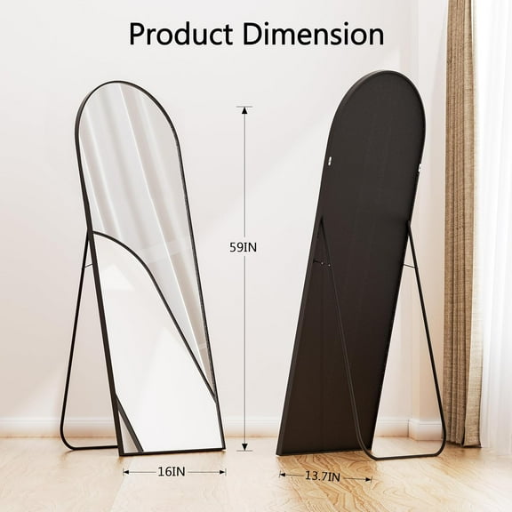 Full-Length Floor Mirror with Stand, 59x16in Wall Mirror for Bedroom, Safety Glass, Aluminum Frame