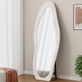 thumbnail image 1 of Full Length Mirror 63x24 Inches with Flannel Wrapped Wooden Frame, Irregular Wavy Design Shatterproof Tempered Glass Standing or Wall Mount Mirror for Bedroom Living Room Dressing Area, 1 of 7
