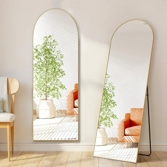 Full Length Mirror 64"x21" Arched Large Full Body Floor Mirror with Stand Wall-mounted Mirror for Dressing,Gold