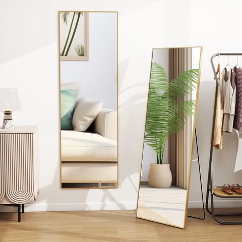 Full Length Mirror 64"x21" Rectangle Floor Mirror with Stand Wall Mounted Mirror for Full Body,Gold