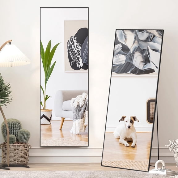 Full Body Floor Mirror 64"x21" Rectangle Full Length Mirror with Stand Wall Mirror for Bedroom Dressing,Black