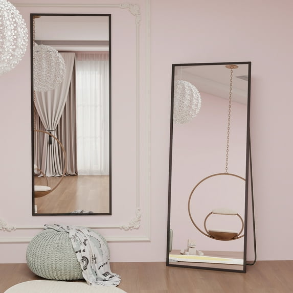 Full Length Mirror - 64"x21" Standing or Leaning & Wall Mounted, Floor Mirror with Thin Aluminum Alloy Frame, Ideal for Living Room, Cloakroom, Black