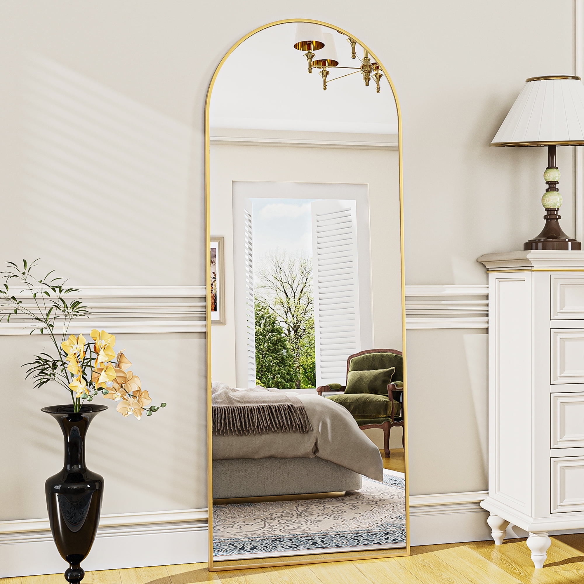 Full Length Mirror, 65"x22" Arched Floor Mirror, Full Body Standing ...